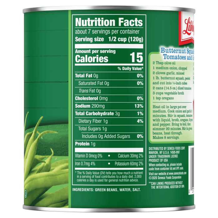 Nutrition facts canned green beans