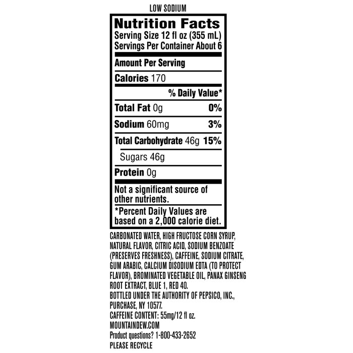 Mt dew nutrition facts